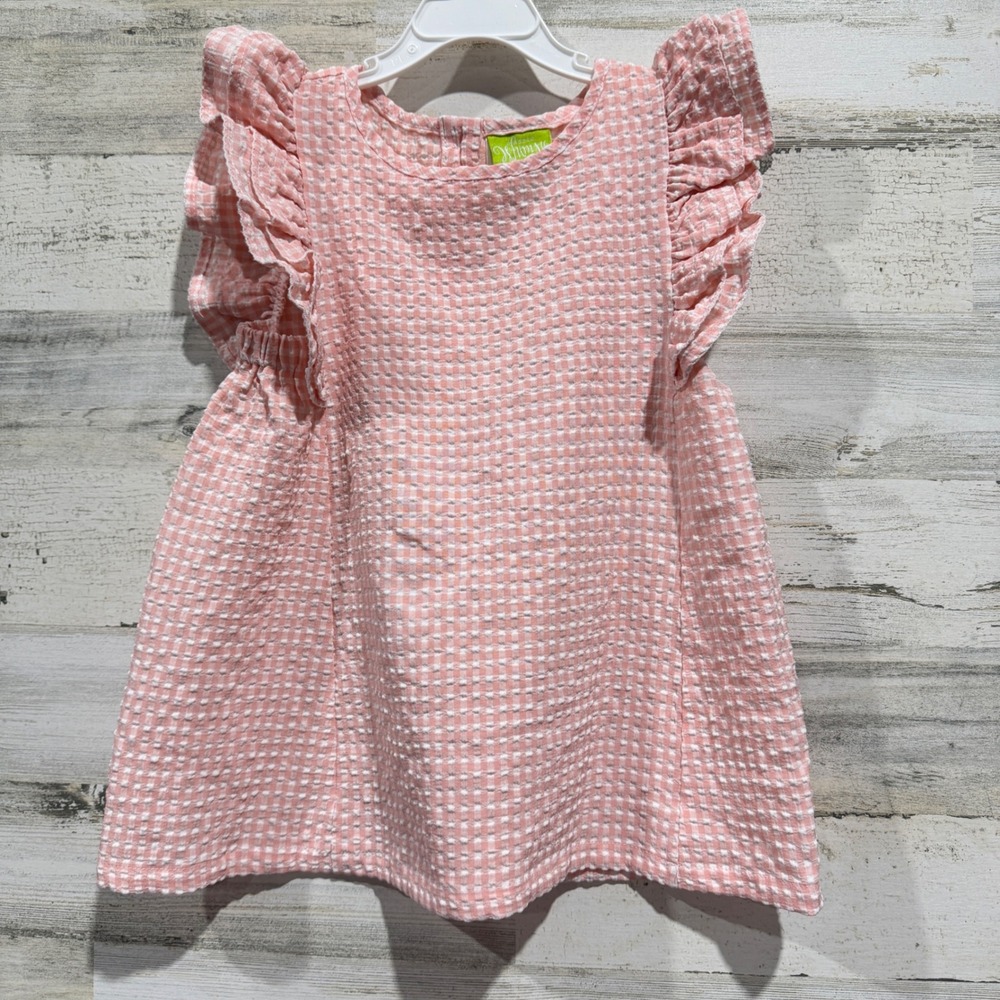 Classic Whimsy Girls 10 Pink Gingham Ruffle Seersucker Top Preppy EUC
